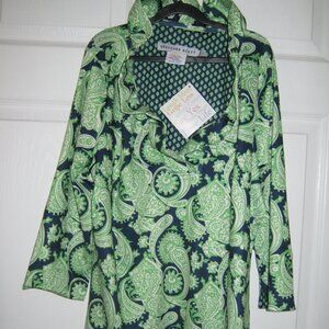 New Gretchen Scott 3/4 Sleeve Ruffled Neck Blouse Tunic - Paisley - SZ XL